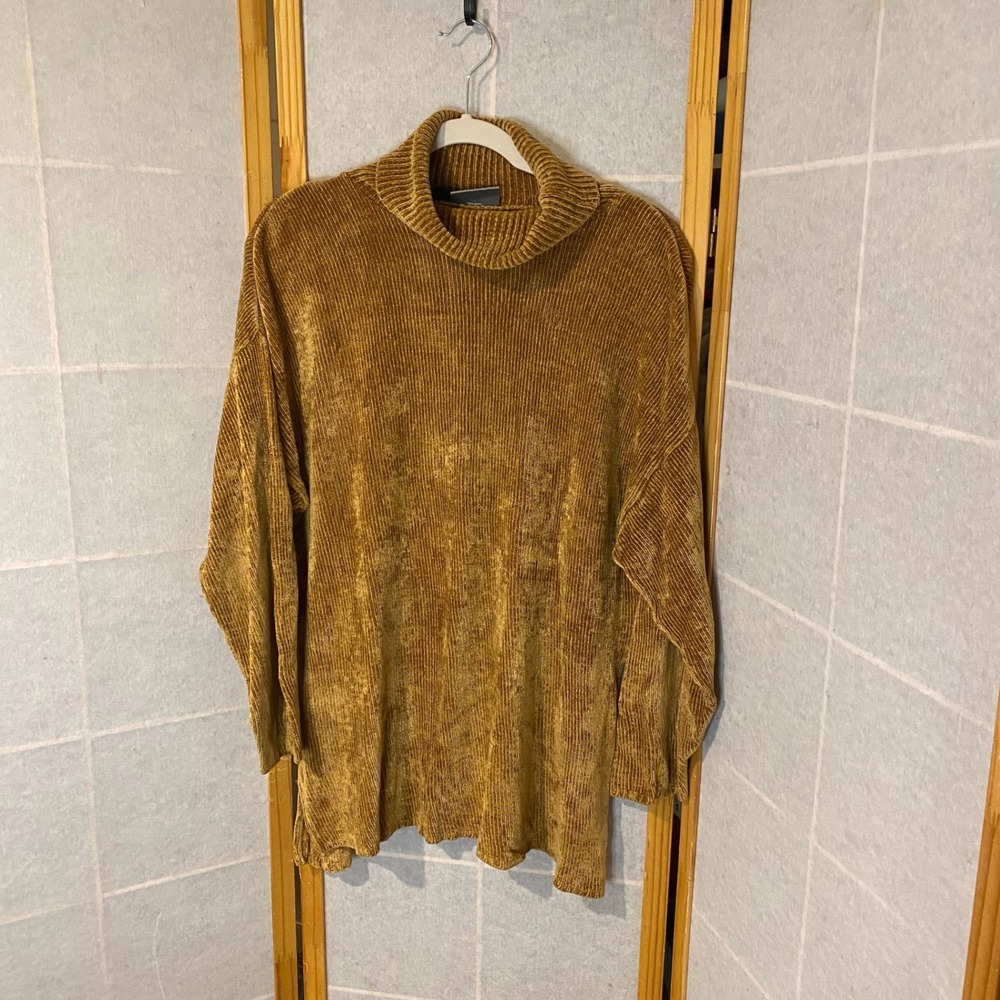 525 America Mustard Yellow Chenille Turtleneck Oversized Ribbed Sweater O/S